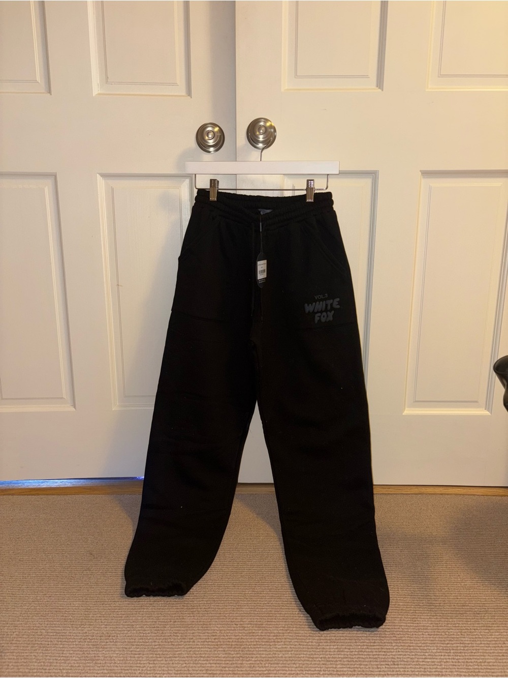 White Fox Black Sweatpants NWT